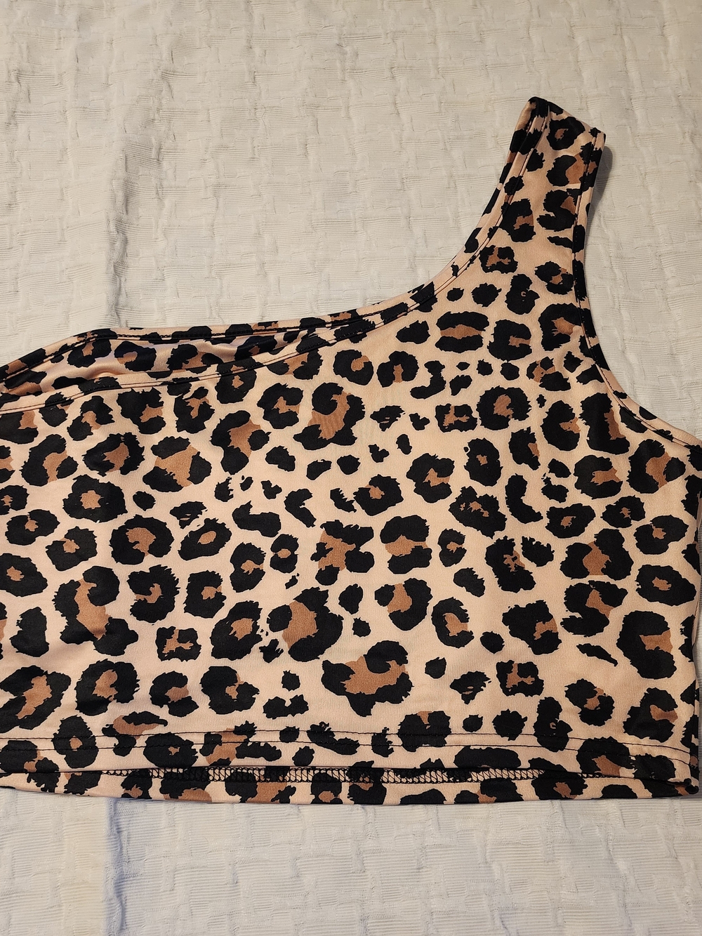 SHEIN One-Shoulder Leopard Print Crop Top - Beige/Black/Brown